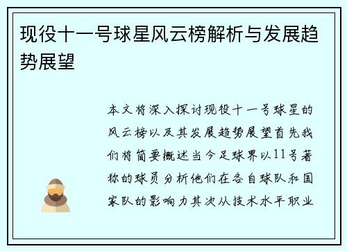 现役十一号球星风云榜解析与发展趋势展望